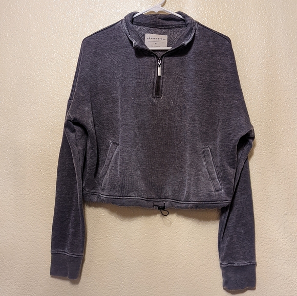 Burnout Grey Fleece Half-Zip Cropped Pullover Medium from Aeropostale - Picture 1 of 6